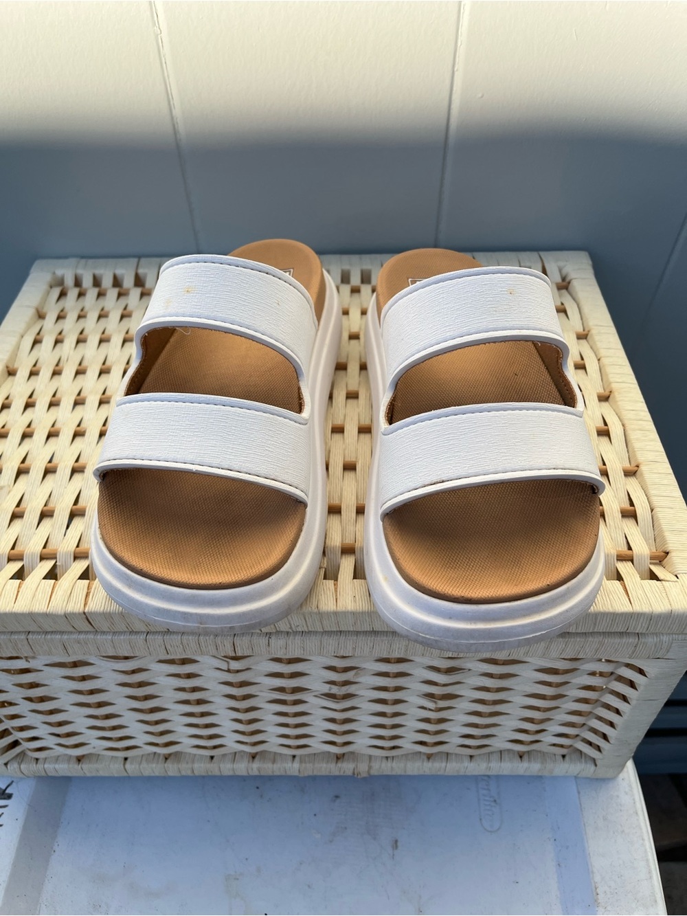 Reef Cream and Tan Slide Sandals